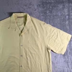 Tommy Bahama Silk Camp Shirt Yellow Button Down Short Sleeve Casual Mens (Read)